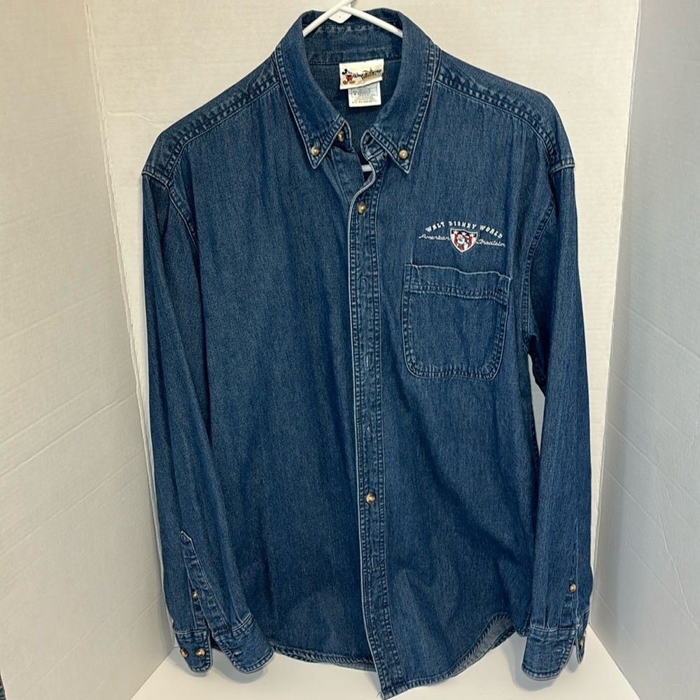 Walt Disney World Denim Workshirt Mens S LongSleeve Button Down Pocket MickeyVTG